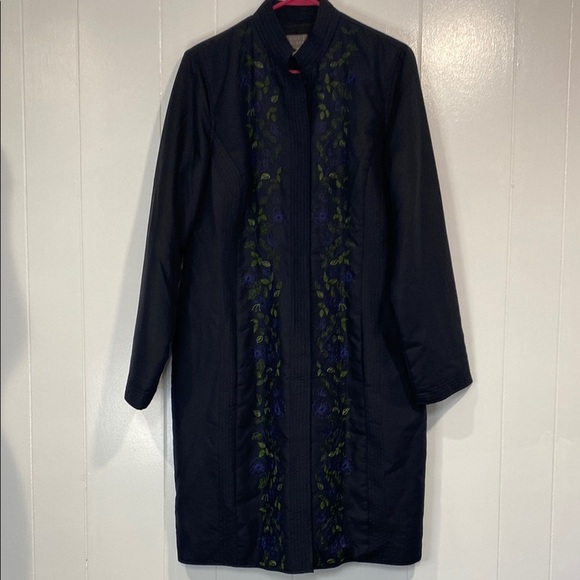 Sigrid Olsen Jacket Long Silk Embroidered Asian Inspired Quiet Luxury Size 12 - Picture 14 of 16